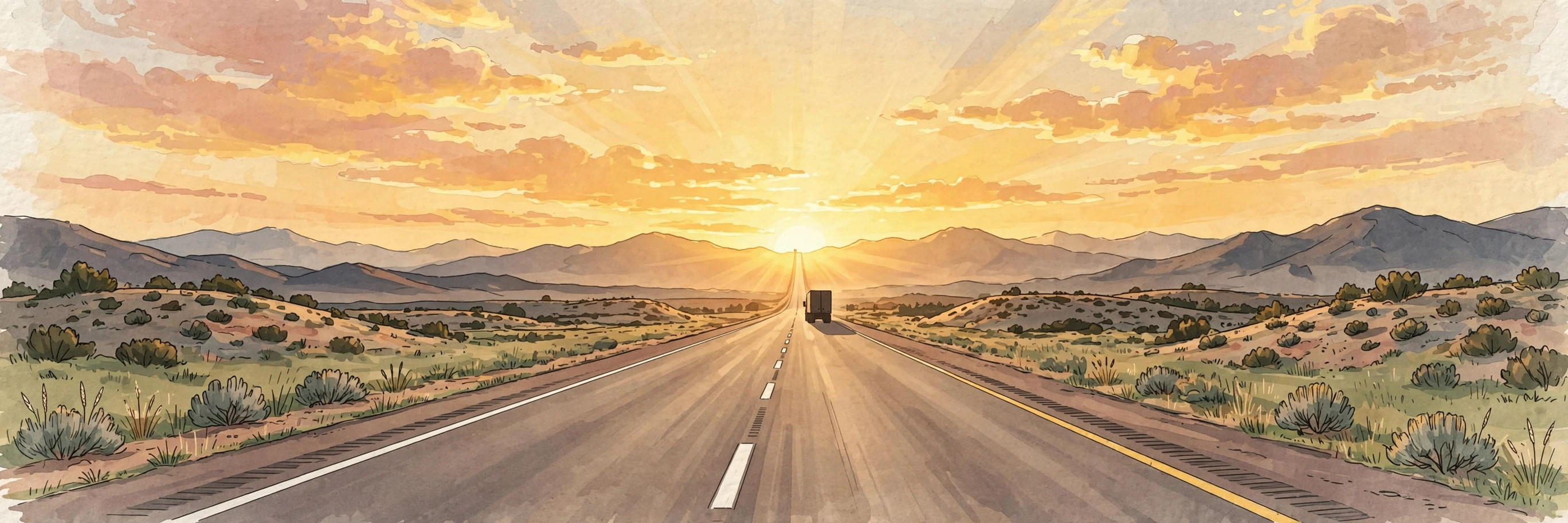 The Morning Mile newsletter header graphic with a highway at sunrise