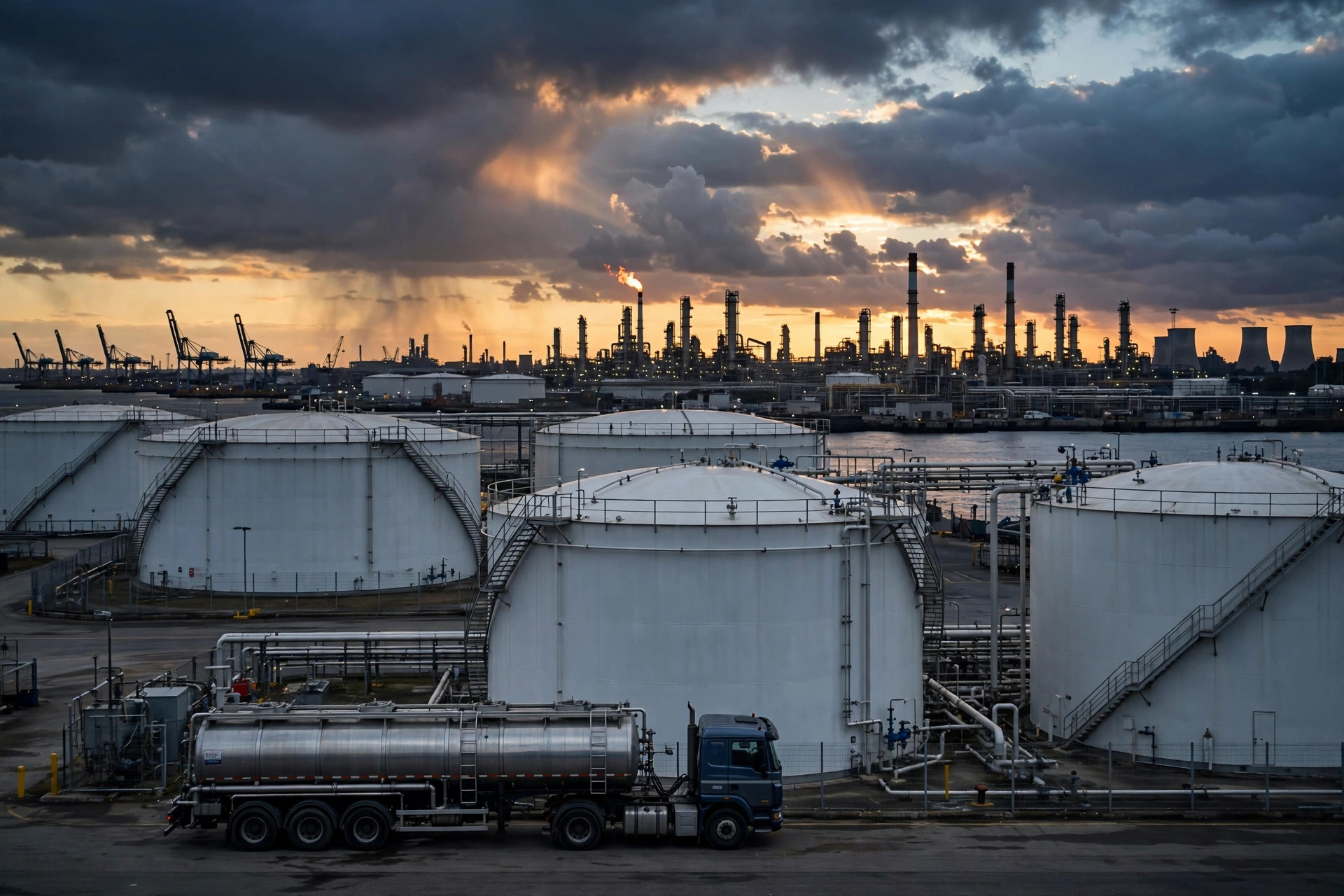A diesel tanker truck at a fuel terminal as Russian diesel imports are announced