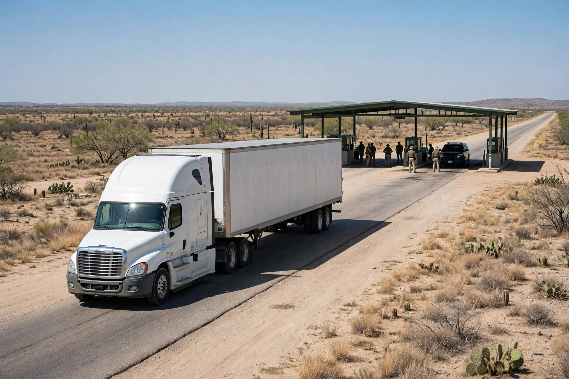 A semi truck stopped at a Border Patrol checkpoint in south Texas for inspection